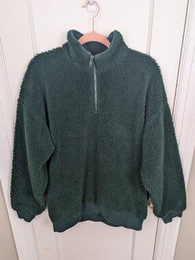 Brandy Melville | Forest Green Sherpa Teddy Quarter Zip Pullover Size One Size